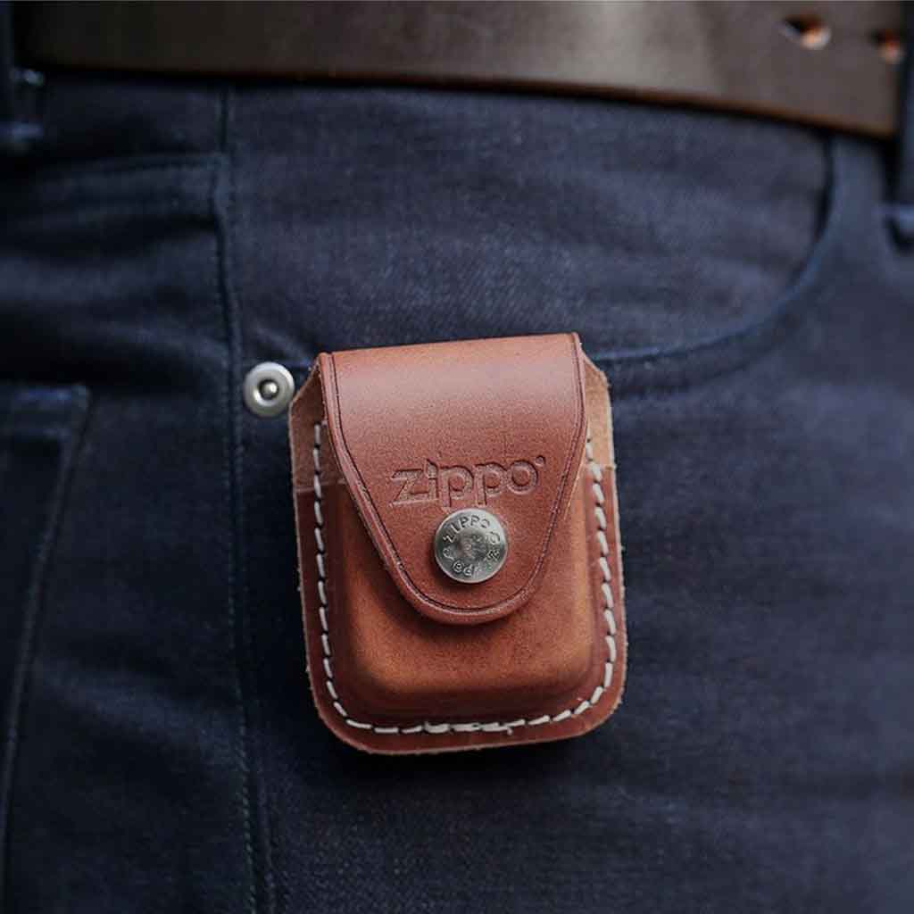 Estuche Zippo Funda Cuero Brown Lighter Pouch-Clip Marrón