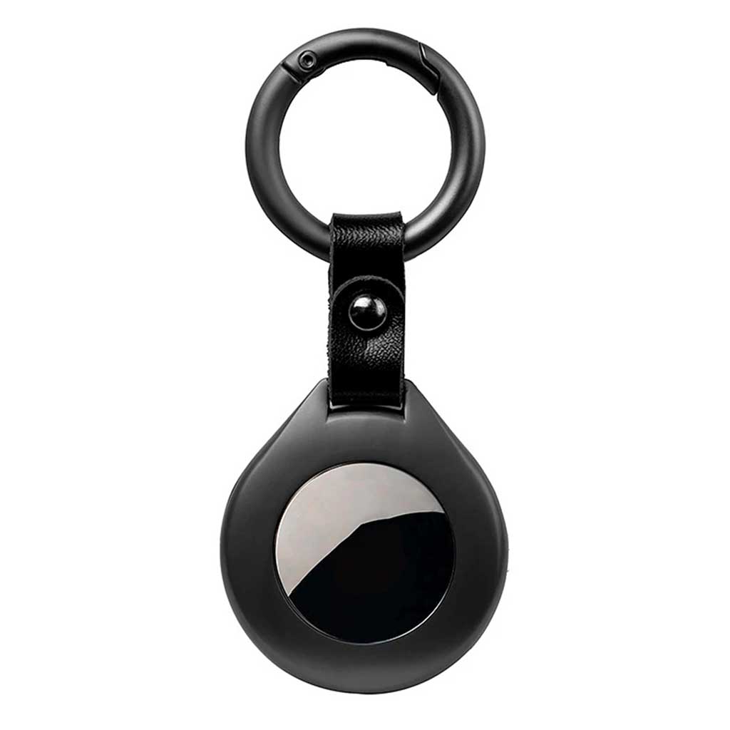 Llavero Porta Airtag Cuero y Metal Negro