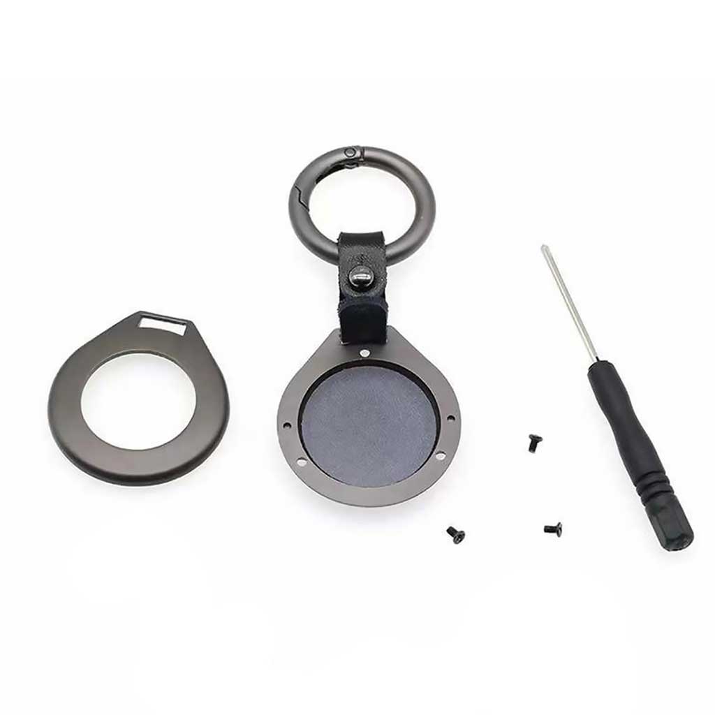 Llavero Porta Airtag Cuero y Metal Negro