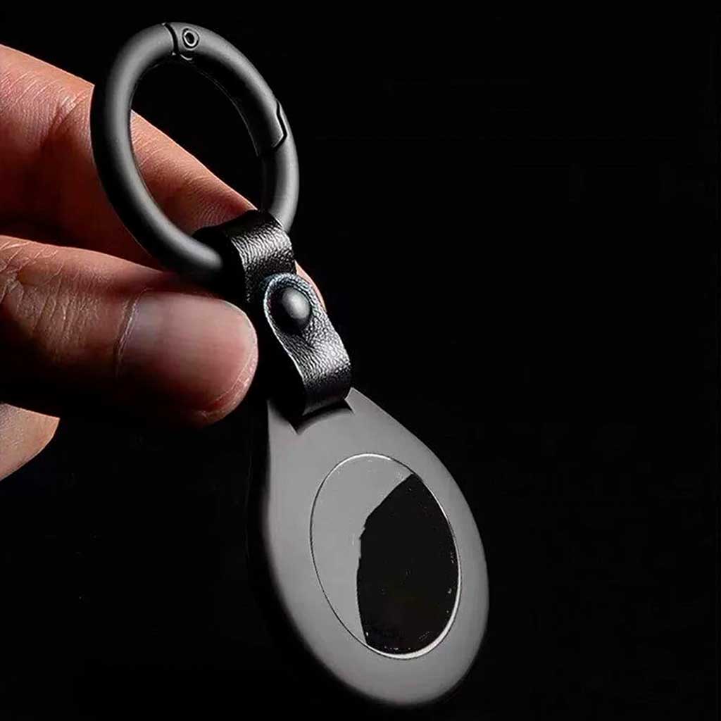 Llavero Porta Airtag Cuero y Metal Negro
