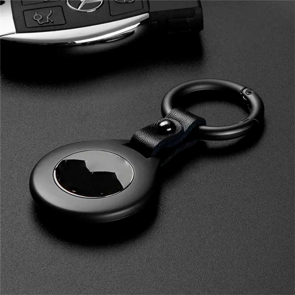 Llavero Porta Airtag Cuero y Metal Negro