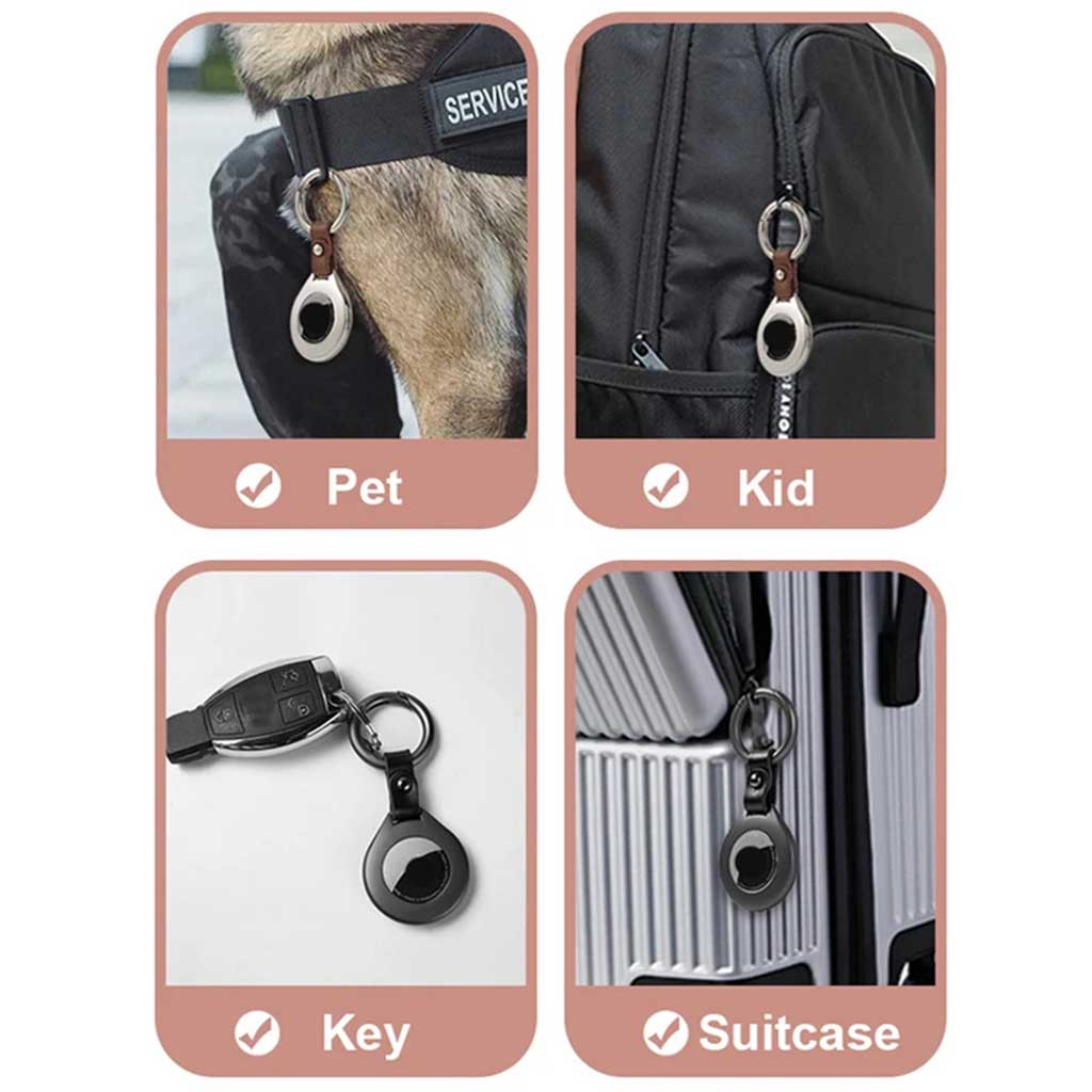 Llavero Porta Airtag Cuero y Metal Negro