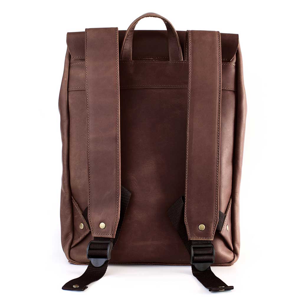 Mochila Mujer Hombre Cuero Marrón con Hebillas