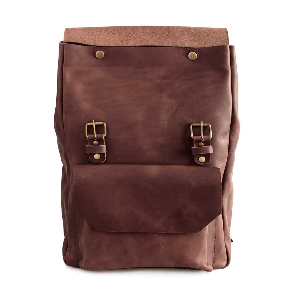 Mochila Mujer Hombre Cuero Marrón con Hebillas