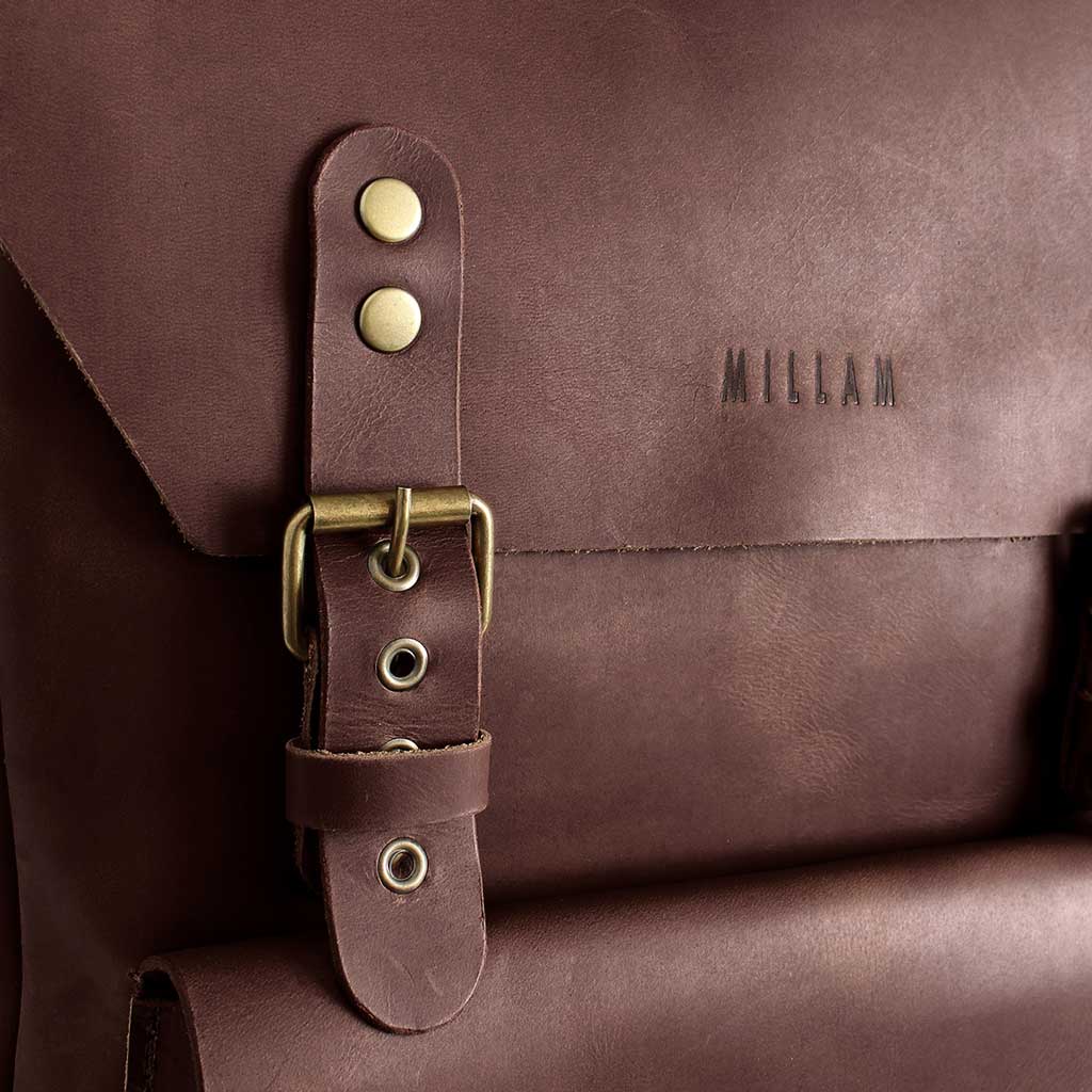 Mochila Mujer Hombre Cuero Marrón con Hebillas