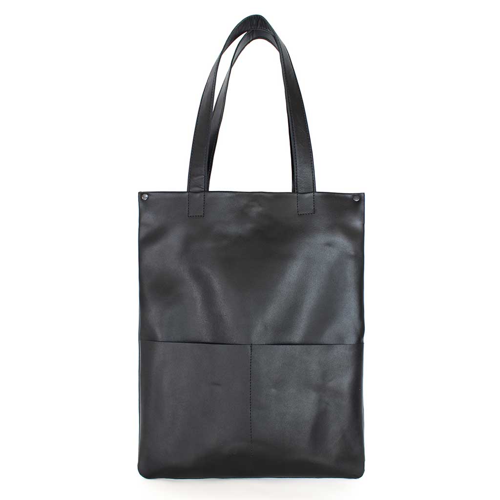 Bolso Tote Bag Cuero Natural Negro