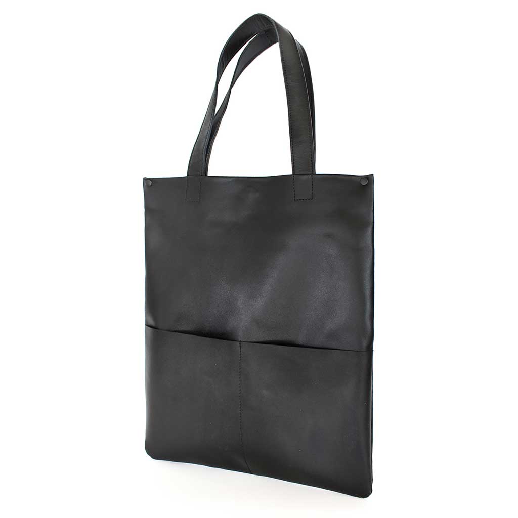 Bolso Tote Bag Cuero Natural Negro