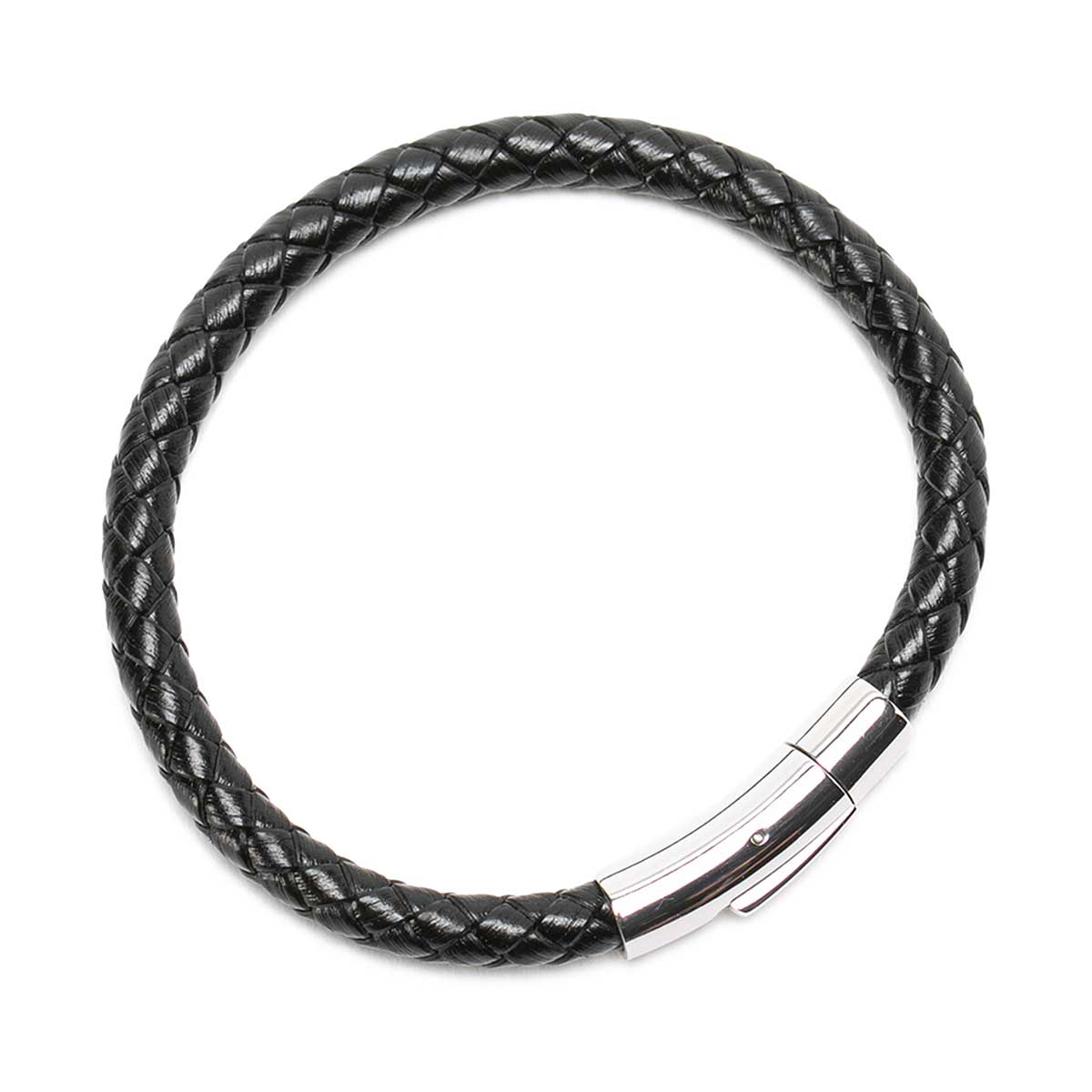 Pulsera de Cuero Negro con Broche de a Presión Plateado