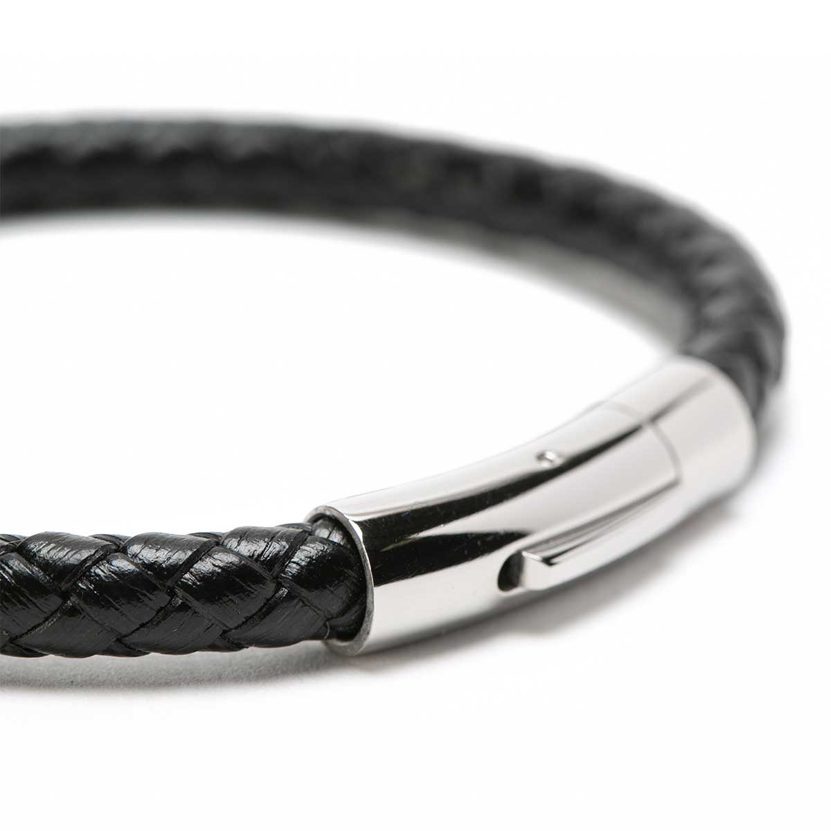 Pulsera de Cuero Negro con Broche de a Presión Plateado