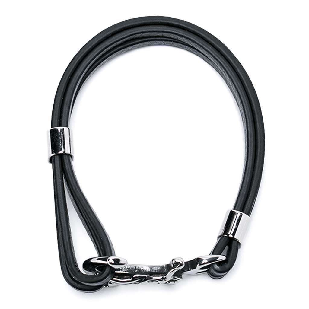 Pulsera de Cuero Negro con Ancla y Crucifijo Plateado