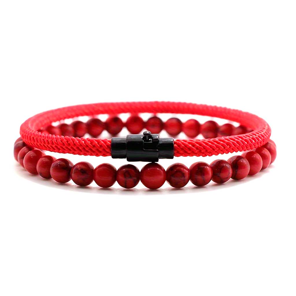 Pulseras Rojas Cordón con Broche y Pulsera Howlita Elástica