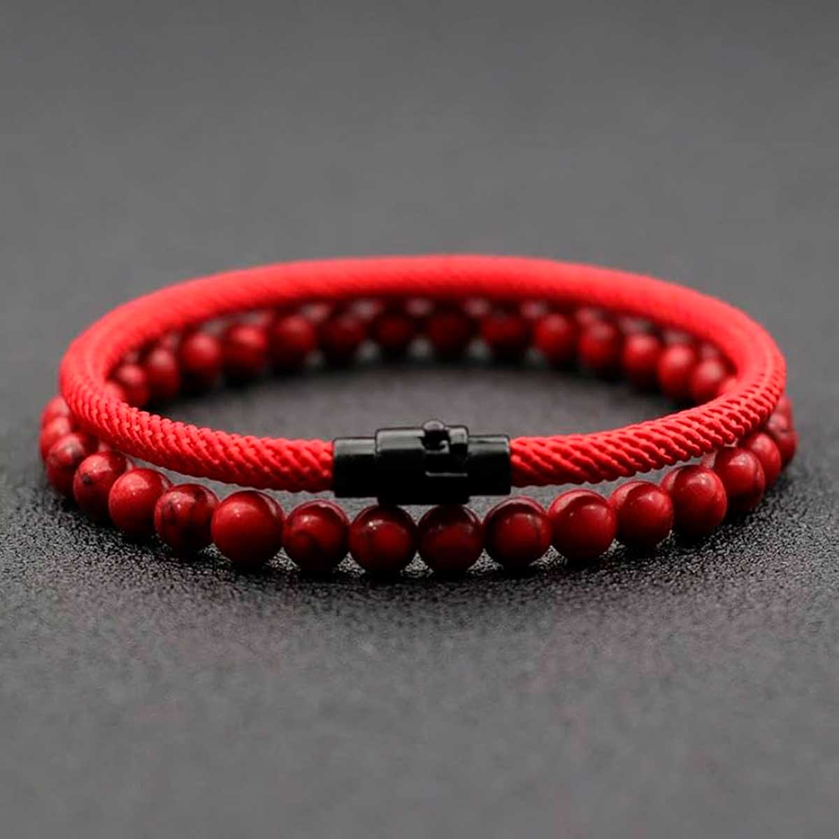 Pulseras Rojas Cordón con Broche y Pulsera Howlita Elástica