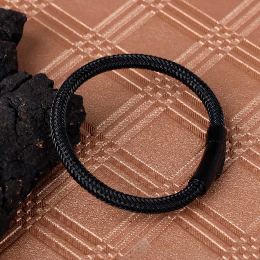 Pulsera de Acero Negro Trenzado con Broche a presión