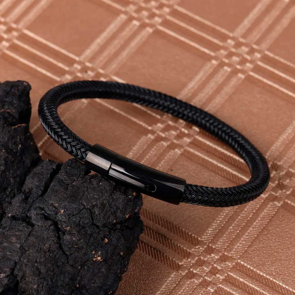 Pulsera de Acero Negro Trenzado con Broche a presión