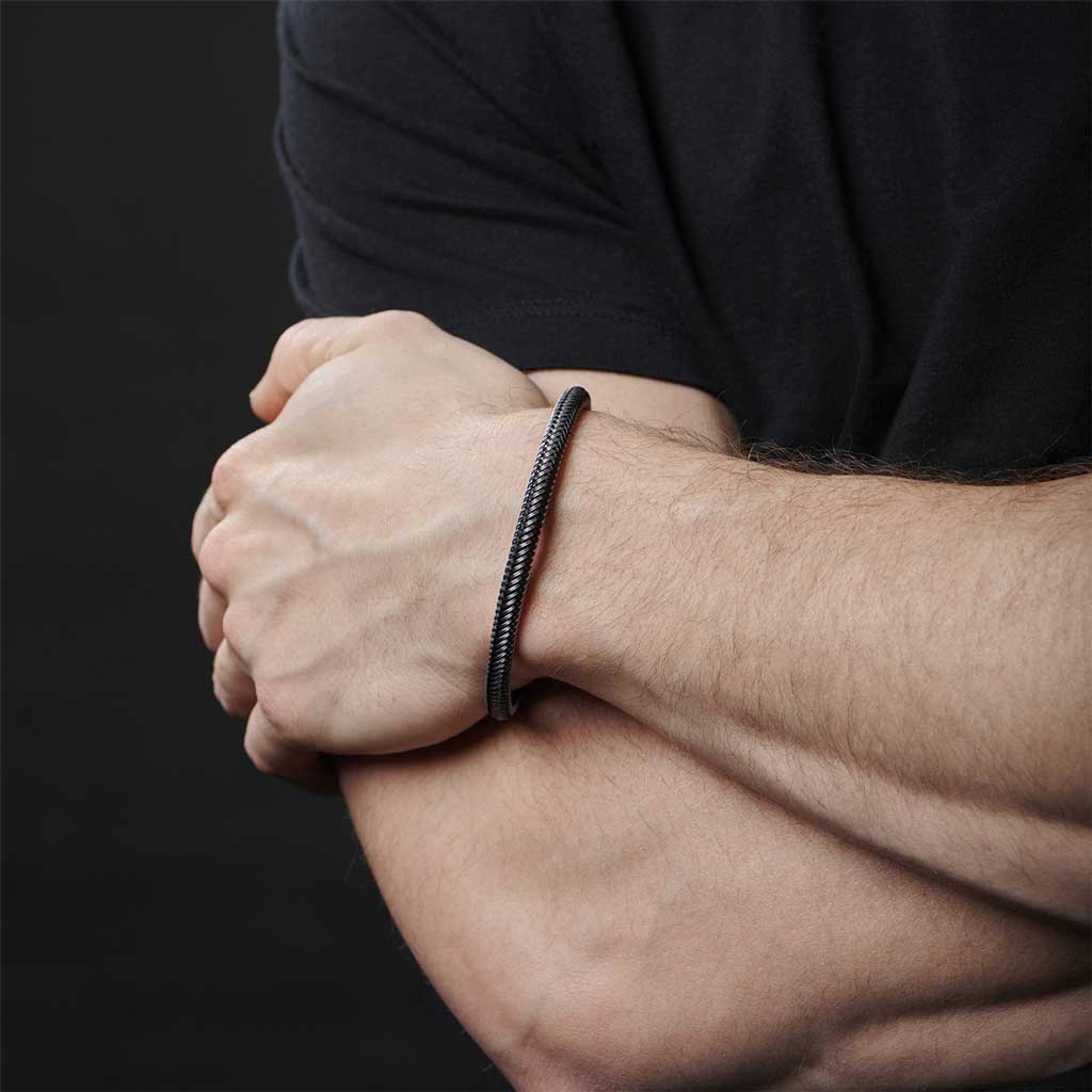 Pulsera de Acero Negro Trenzado con Broche a presión