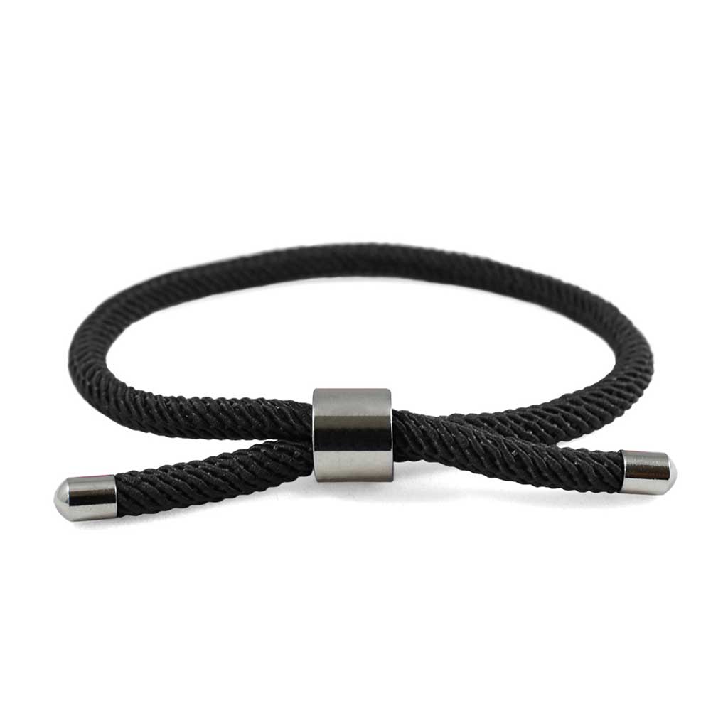 Pulsera cordón negro ajustable con dije acero