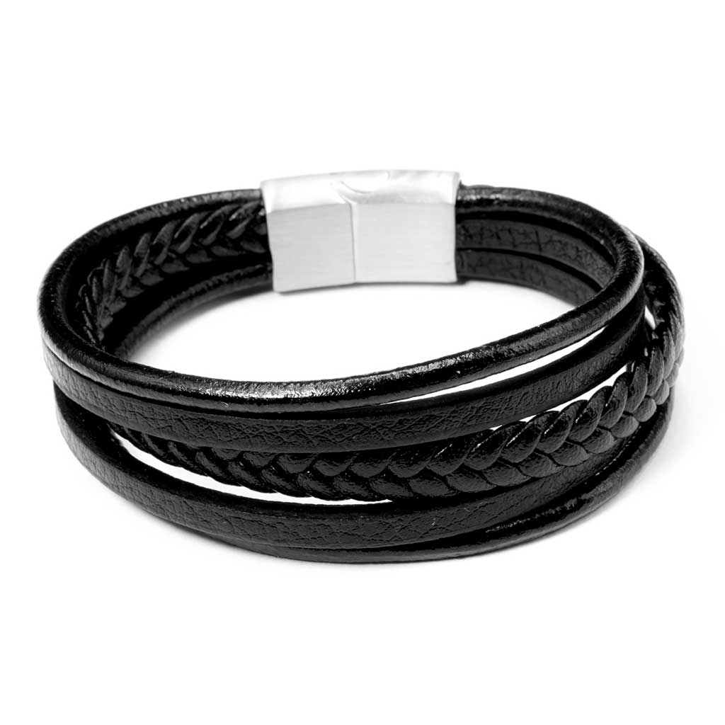 Pulsera 5 Líneas de Cuero Negro diferentes Estilos con Broche