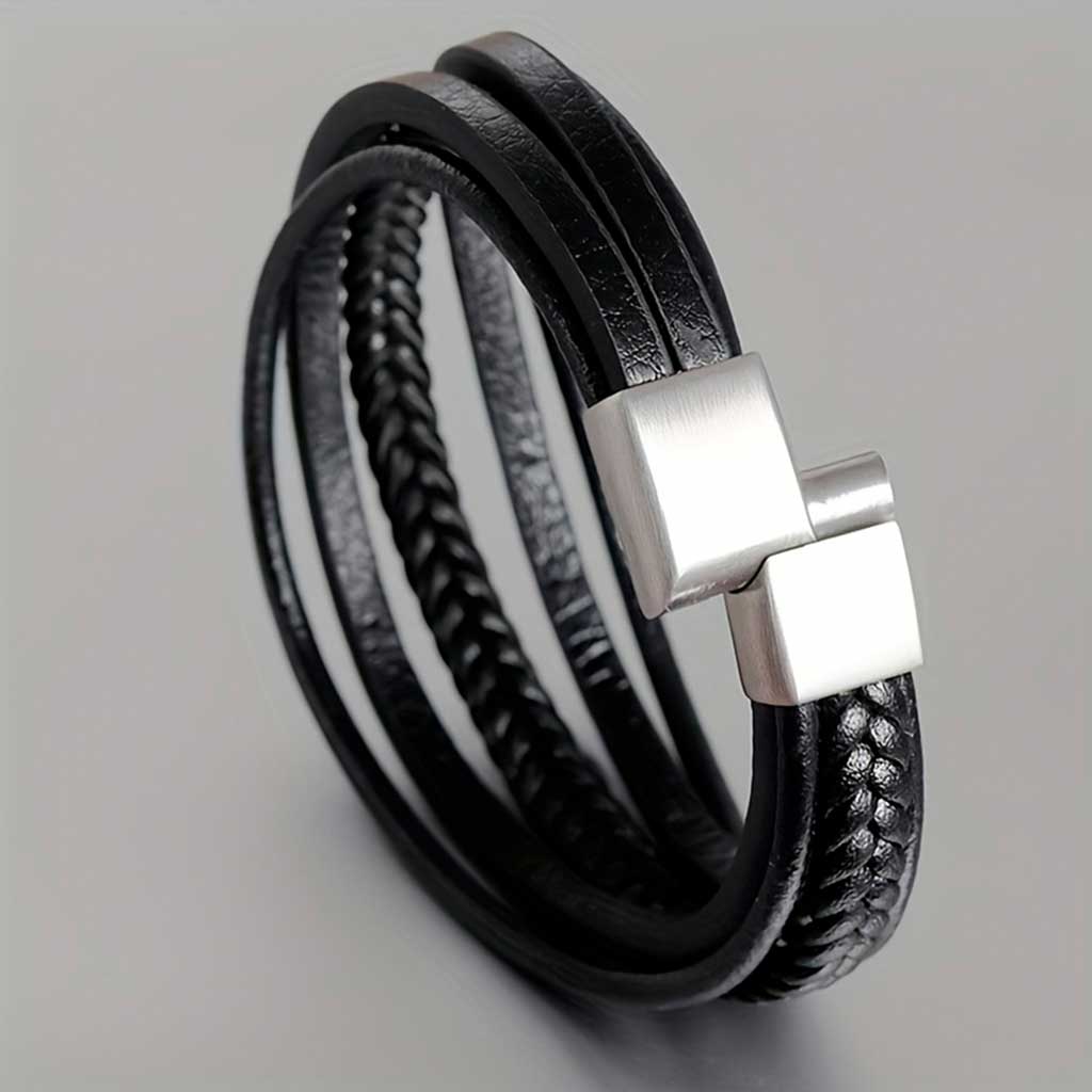 Pulsera 5 Líneas de Cuero Negro diferentes Estilos con Broche