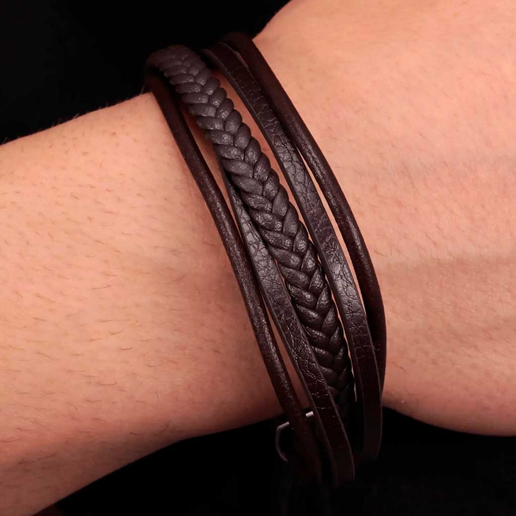 Pulsera 5 Líneas de Cuero Marrón diferentes Estilos con Broche