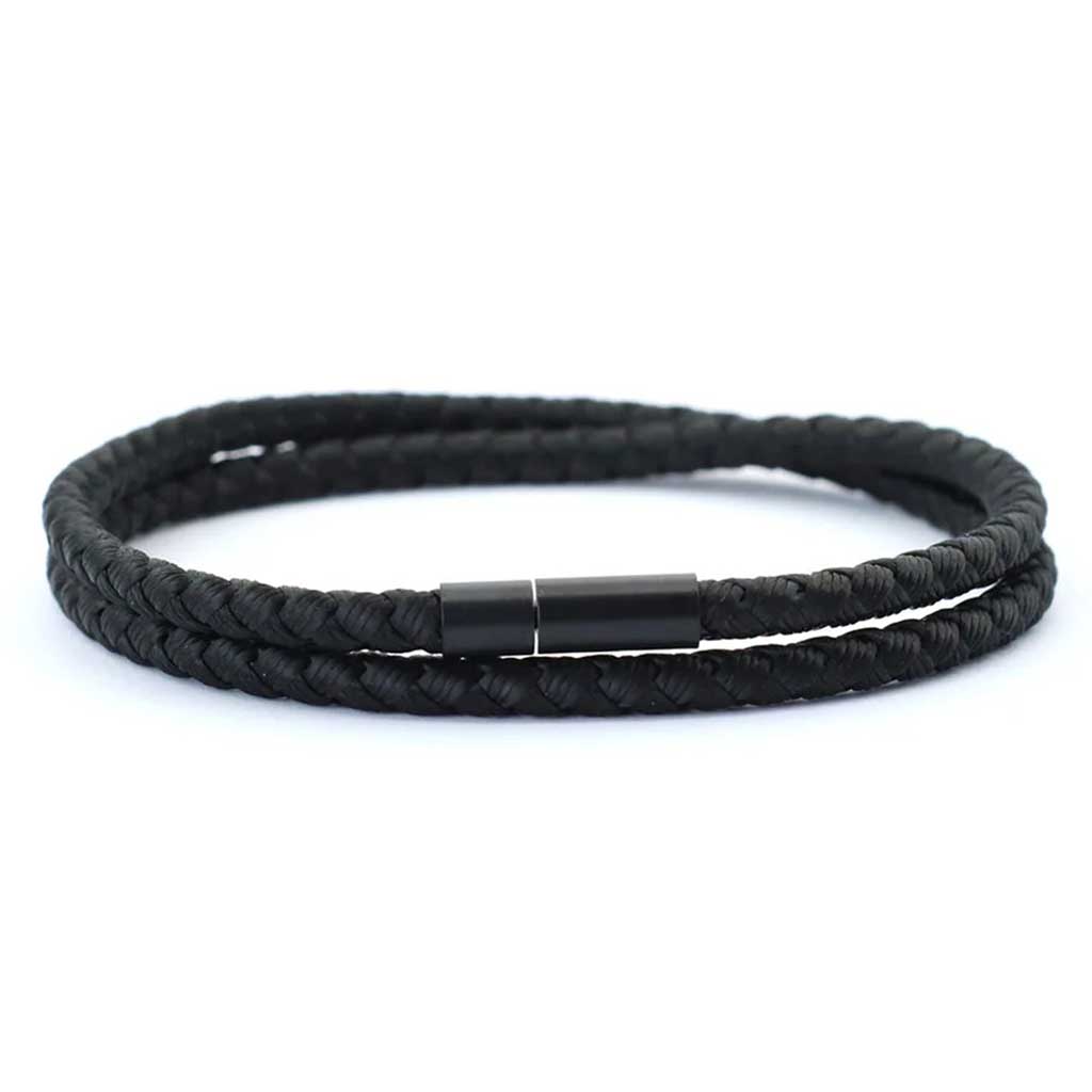 Pulsera de Cuerda Negra Larga con Broche a Presión