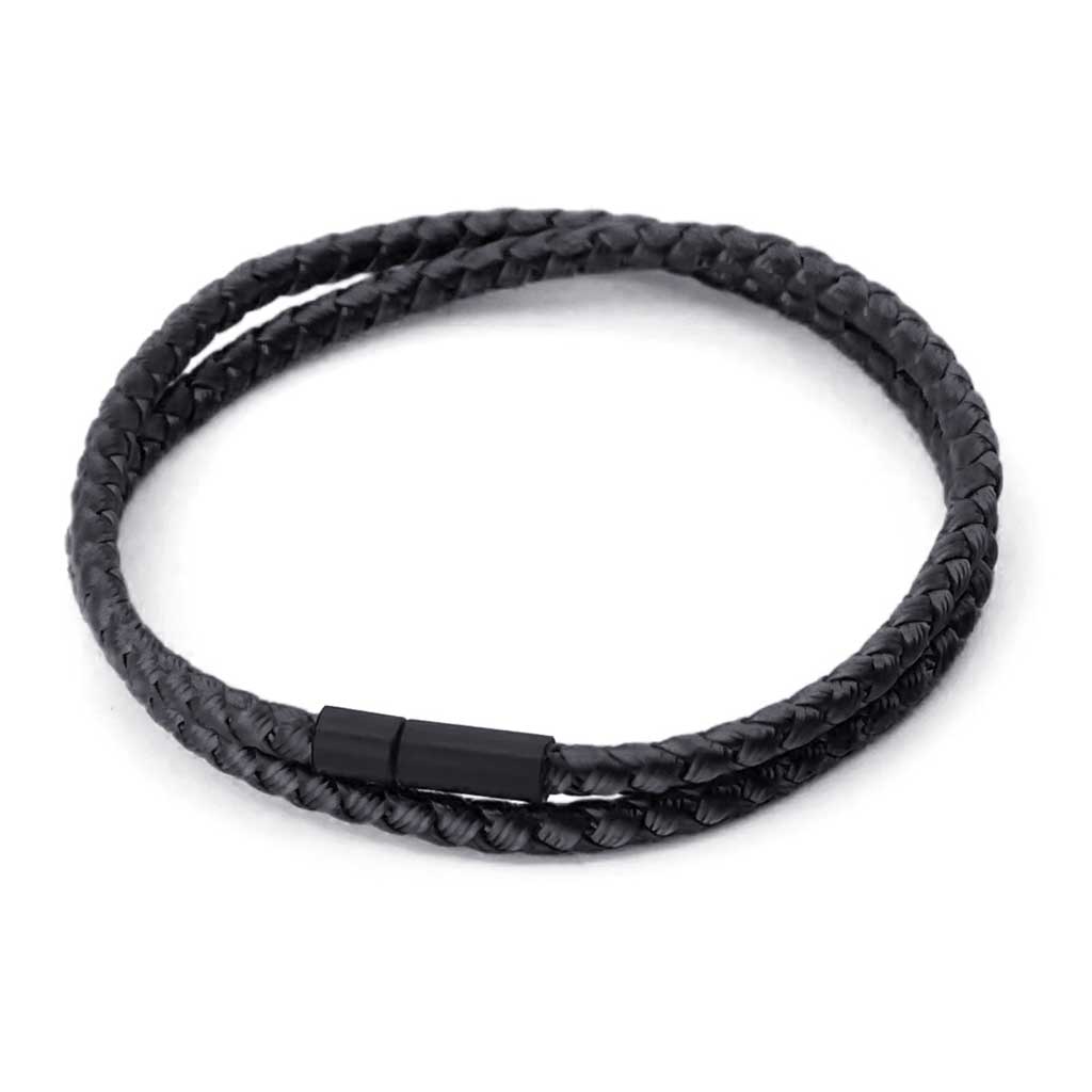 Pulsera de Cuerda Negra Larga con Broche a Presión