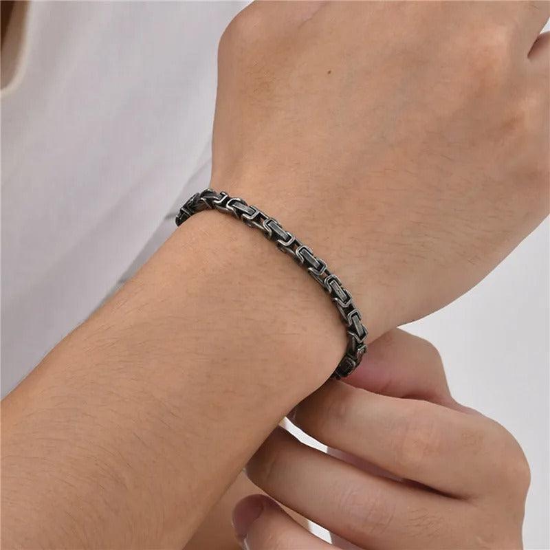 Pulsera De Cadena De Eslabones De Acero Inoxidable Antiguo