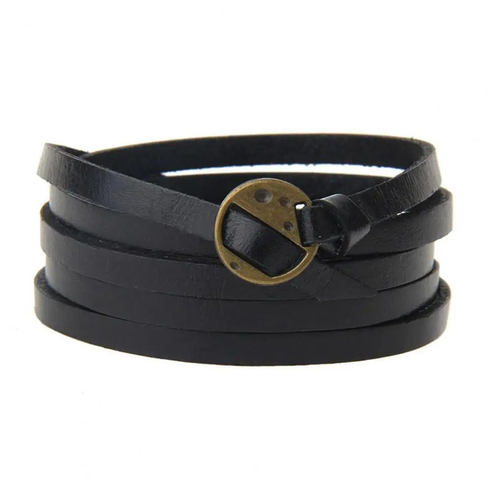 Pulseras De Cuero Larga Vintage  Hombre Mujer Negra