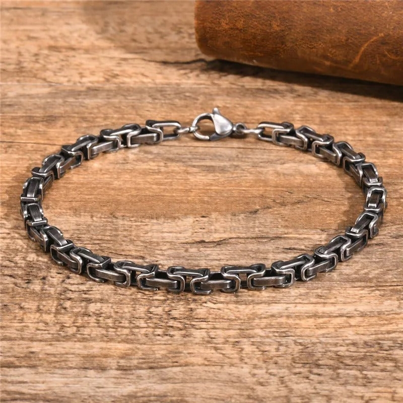 Pulsera De Cadena De Eslabones De Acero Inoxidable Antiguo