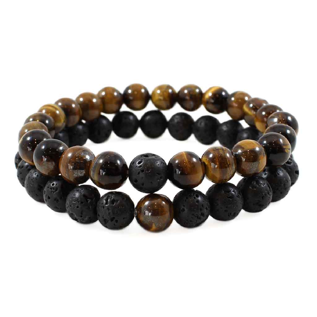Pulseras para Parejas Piedras Ojo De Tigre y Volcánica