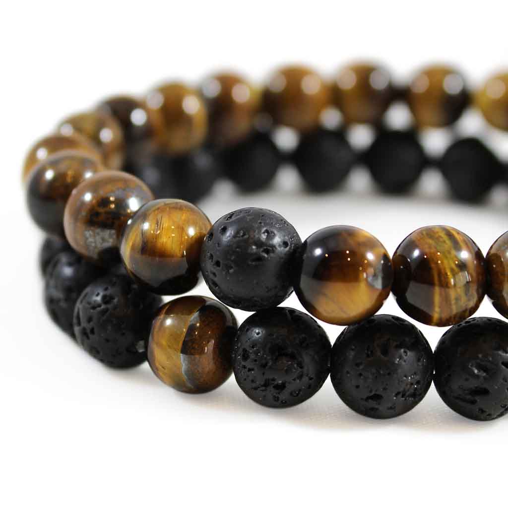 Pulseras para Parejas Piedras Ojo De Tigre y Volcánica
