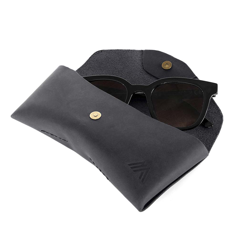 Funda Estuche Cuero Natural Negro para Lentes