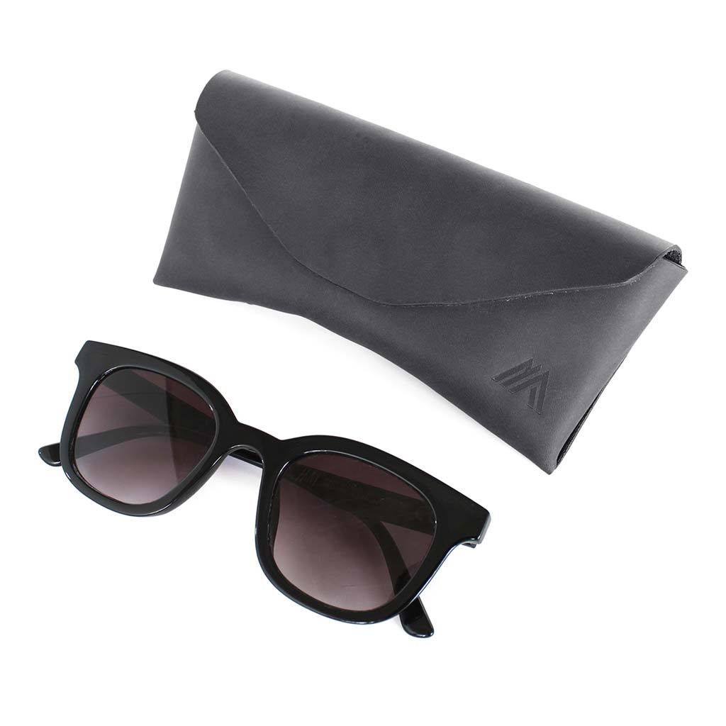 Funda Estuche Cuero Natural Negro para Lentes