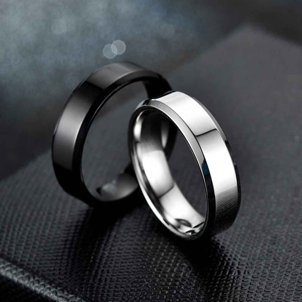 Anillo Negro Acero Liso Biselado Hombre Mujer Millam