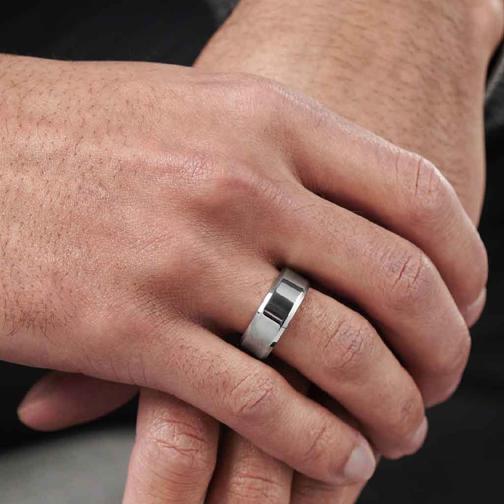Anillos Hombre Mujer Acero Biselado Color Plata