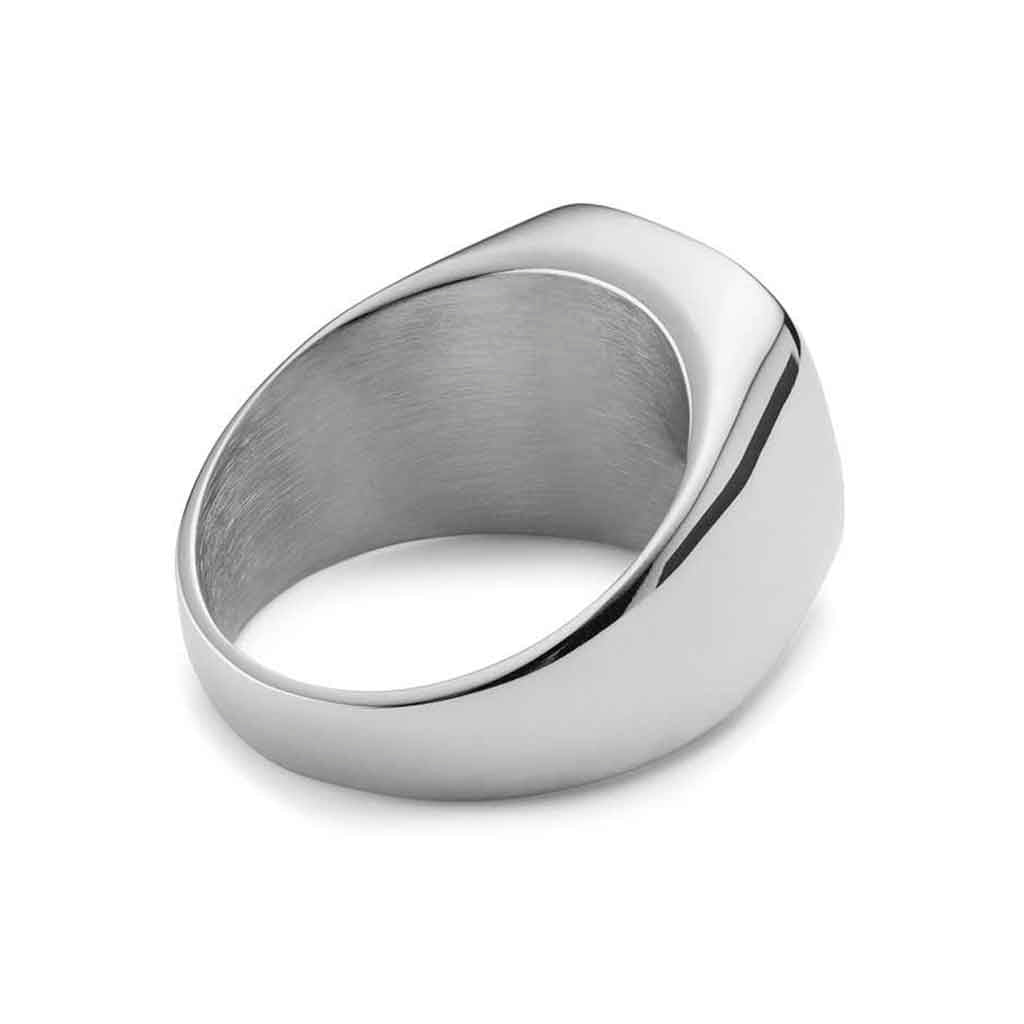 Anillo Hombre de Acero Color Plata Sello Esmalte Negro
