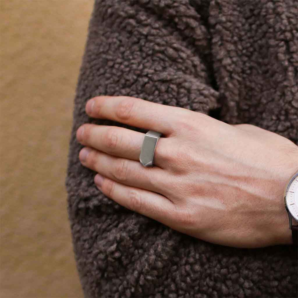 Anillos Hombre Plata de Acero Sello Plano Flecha