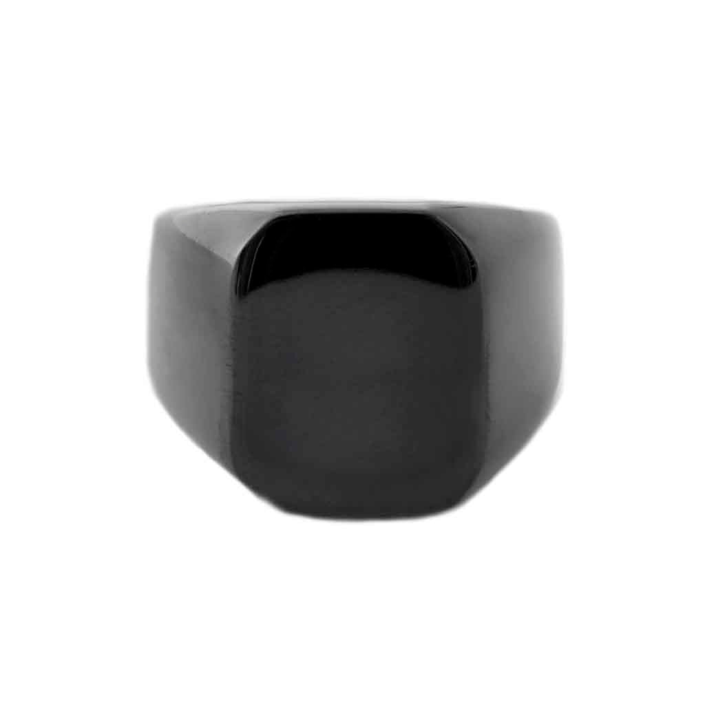 Anillo de Hombre Acero Negro Sello Plano Cuadrado