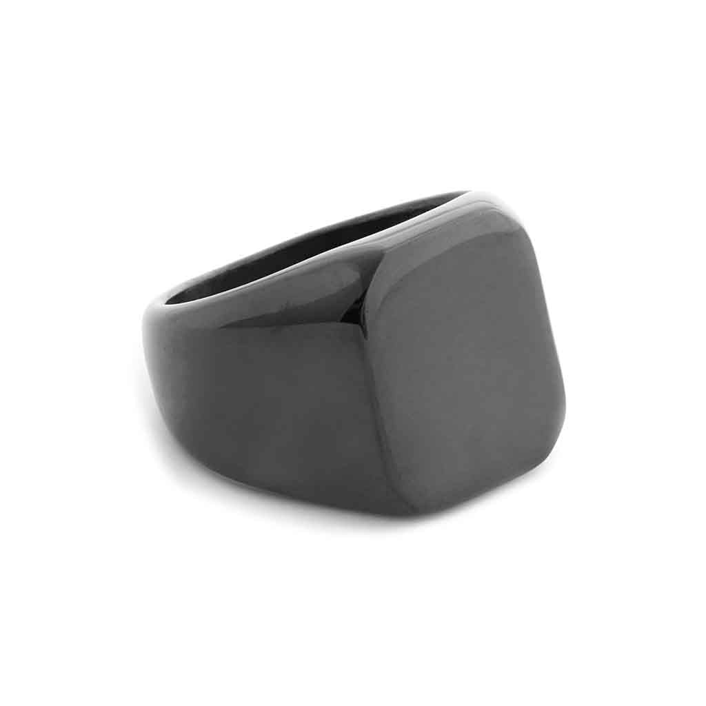 Anillo de Hombre Acero Negro Sello Plano Cuadrado