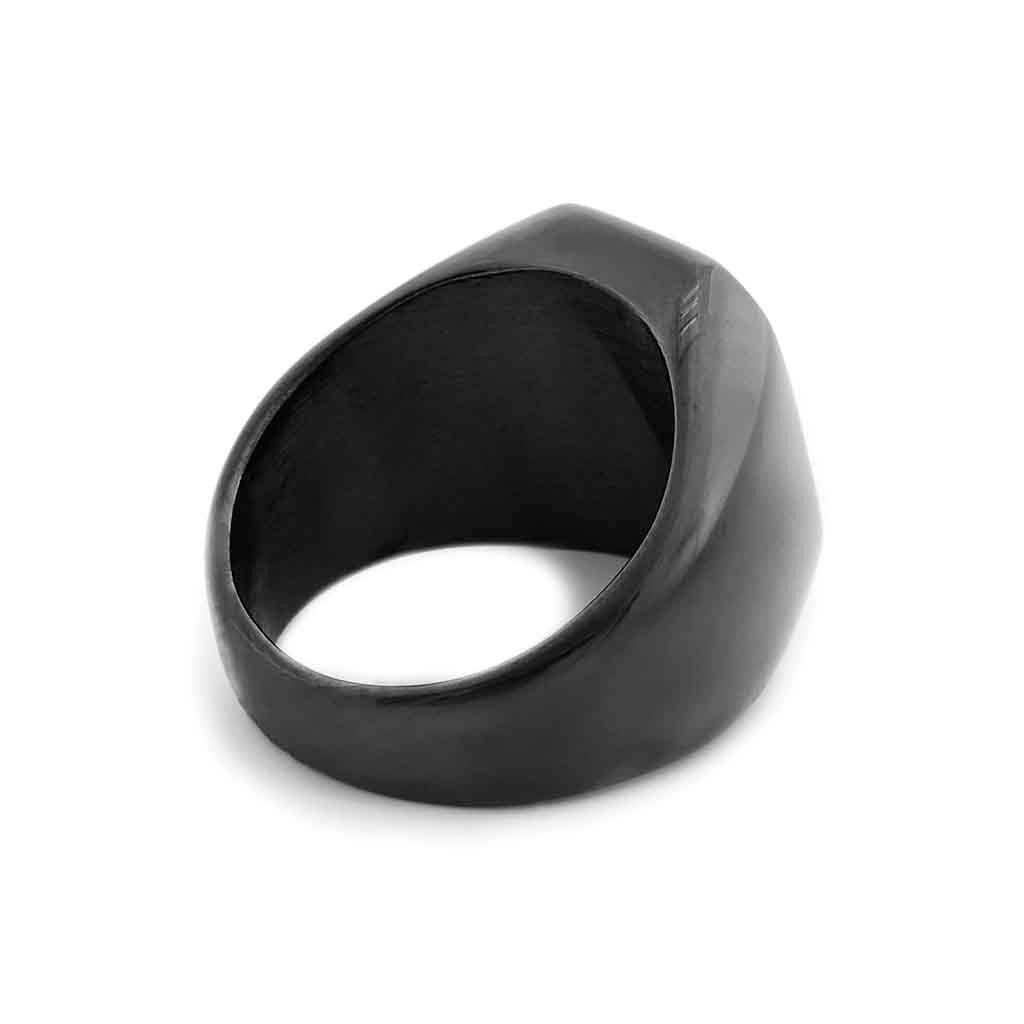 Anillo de Hombre Acero Negro Sello Plano Cuadrado