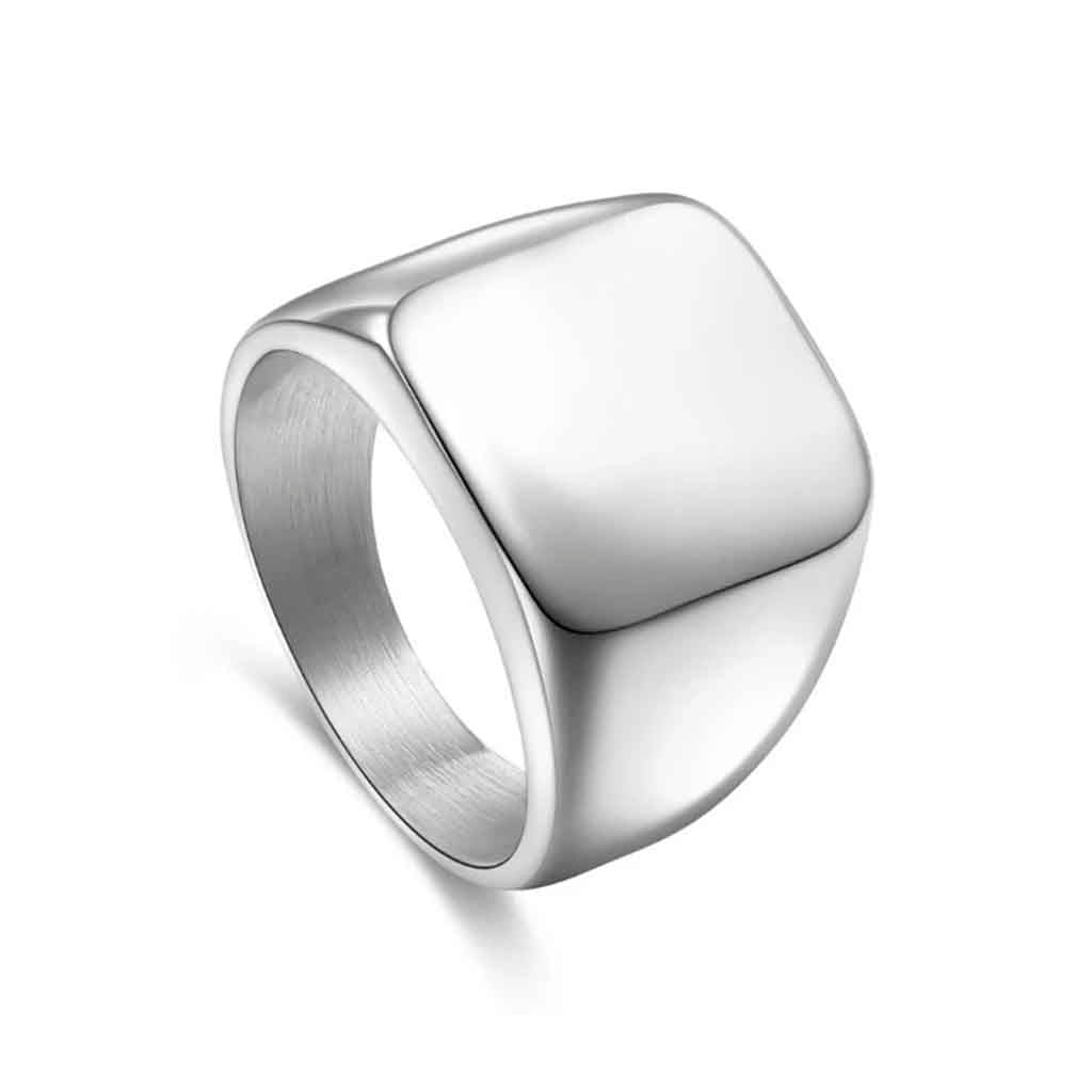 Anillos Hombre Acero Color Plata Sello Cuadrado