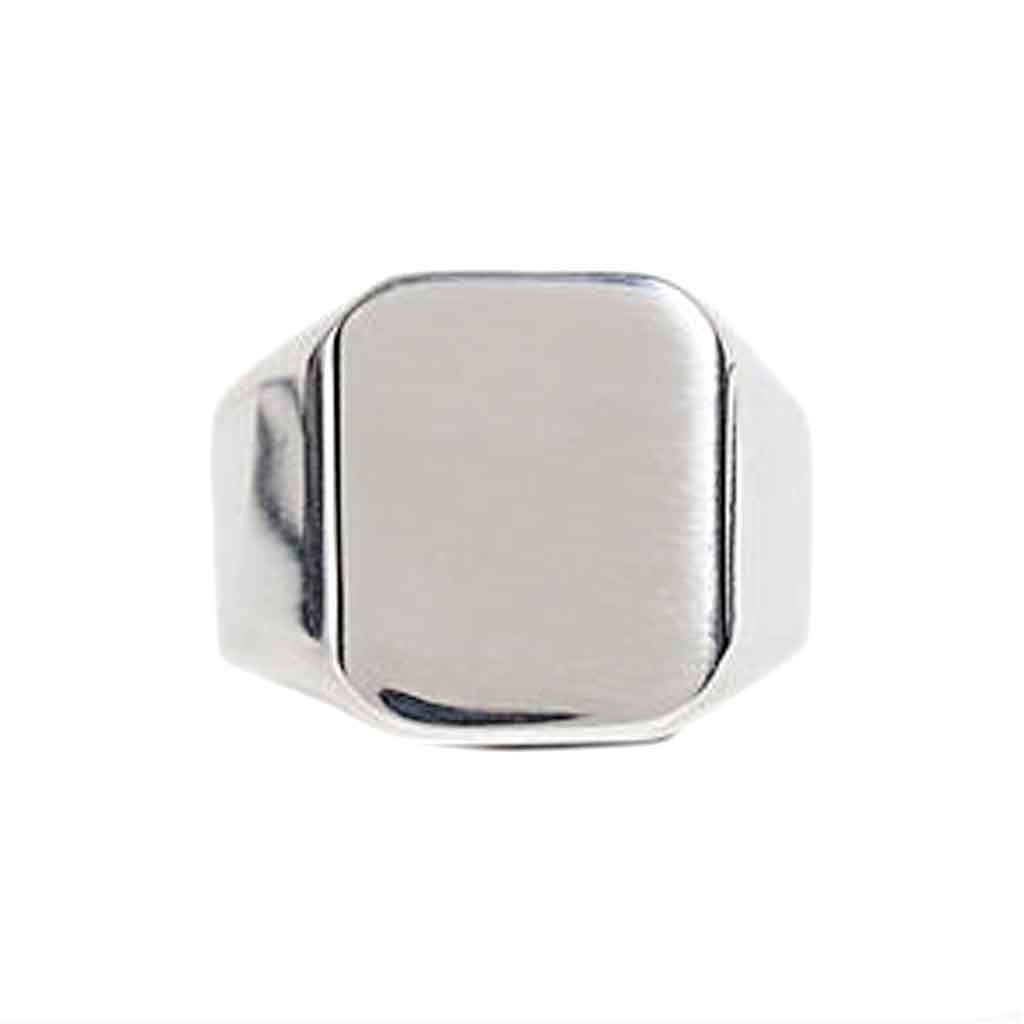 Anillos Hombre Acero Color Plata Sello Cuadrado
