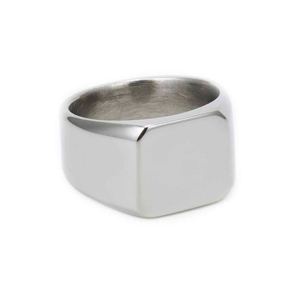 Anillos Hombre Acero Color Plata Sello Cuadrado