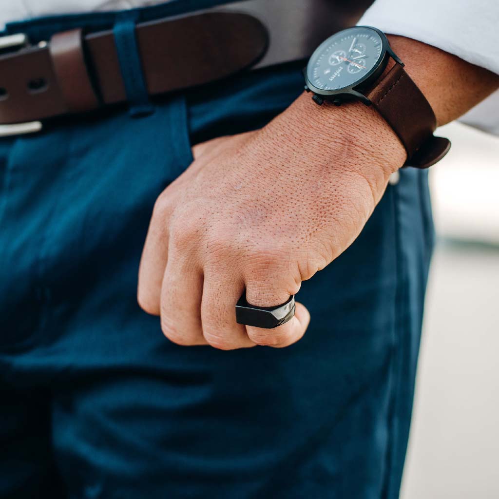 Anillos de Hombre Anillos de Acero Negro Plano Sello Flecha