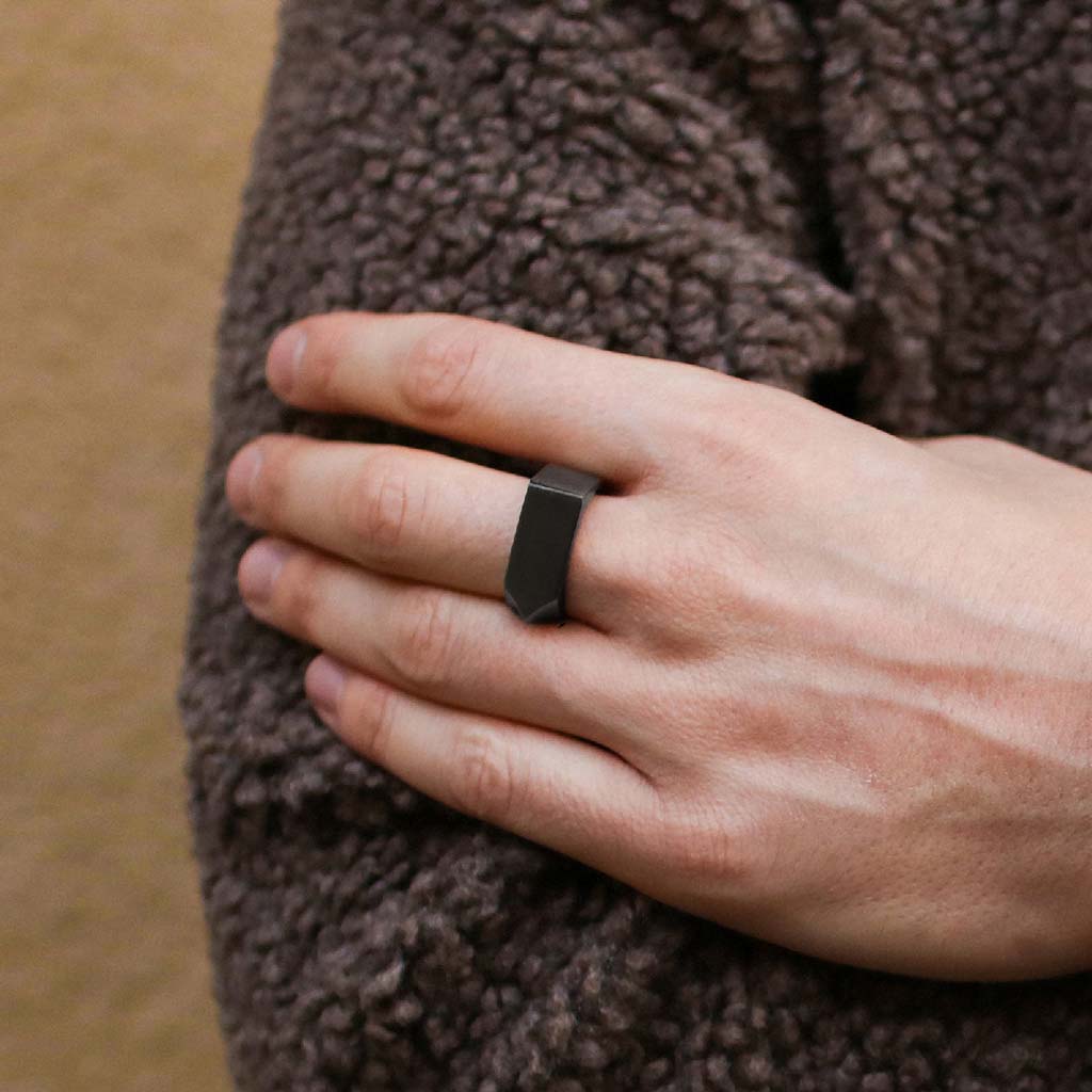 Anillos de Hombre Anillos de Acero Negro Plano Sello Flecha