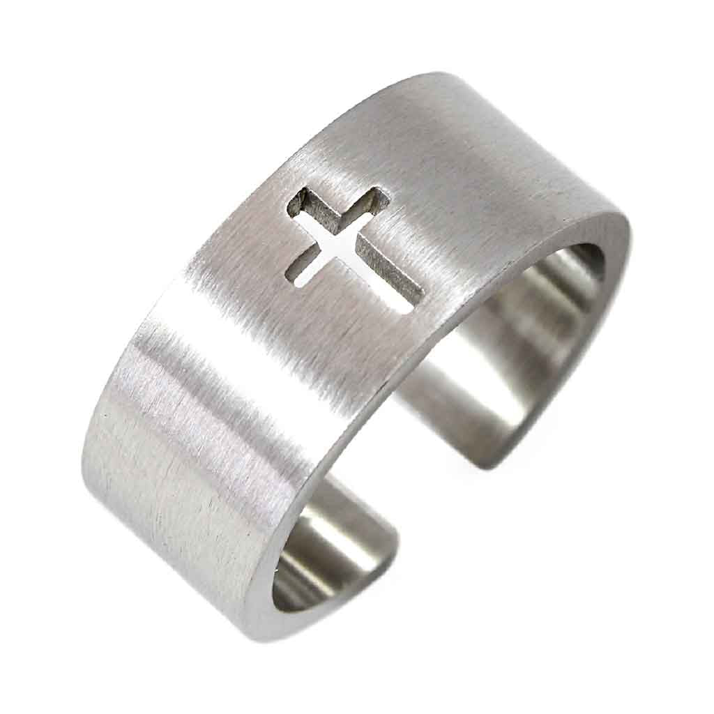 Anillo Hombre Acero Cruz Hueca Plateado Brillante