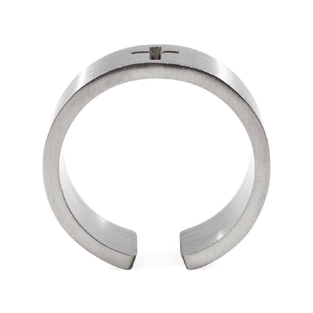Anillo Hombre Acero Cruz Hueca Plateado Brillante