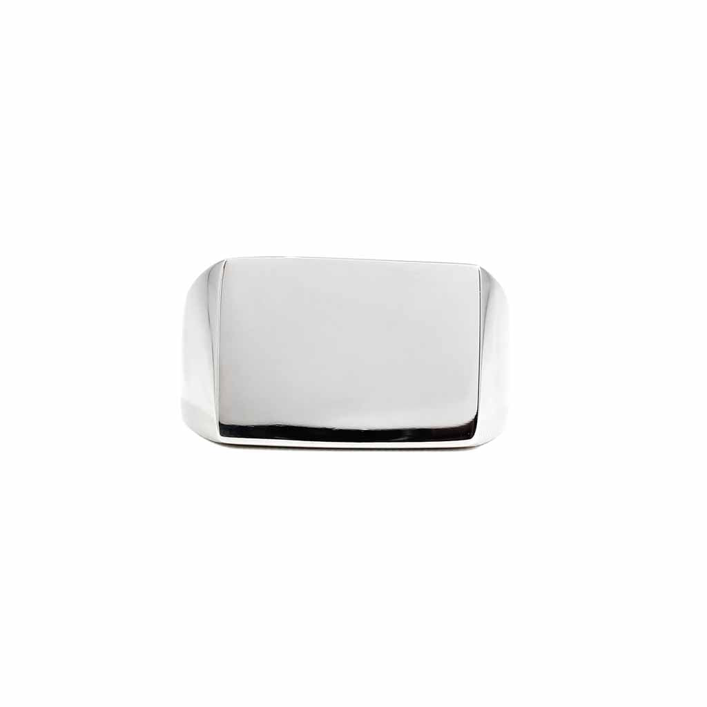 Anillo Hombre Plano tipo Sello Rectangular Plateado