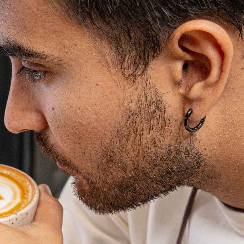 Set de Aros de Hombres Aros Mujer Aros Argolla Acero Negro