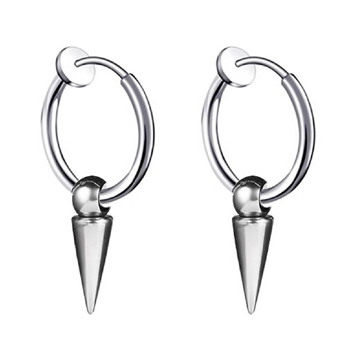 Pack 2 Pares Aros Argolla Espina A Presión Acero Plata Negro