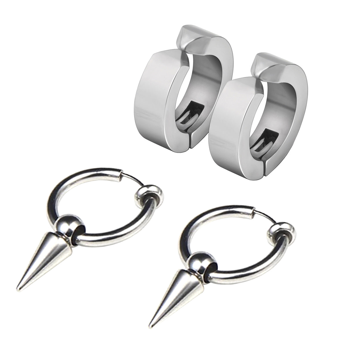 Pack 2 Pares Aros Argollas a Presión Plateadas